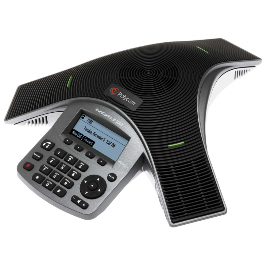 SoundStation IP 5000 conference phone with factory disabled media encryption. 802.3af Power over Ethernet. Includes 7.6 meter Ethernet cable. SoundStation IP 5000 conference phone with factory disabled media encryption. 802.3af Power over Ethernet. Includes 7.6 meter Ethernet cable.